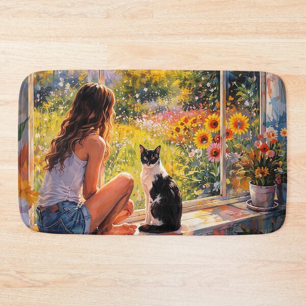 Item preview, Girl and Cat at Sunlit Window designed and sold by cuprum.