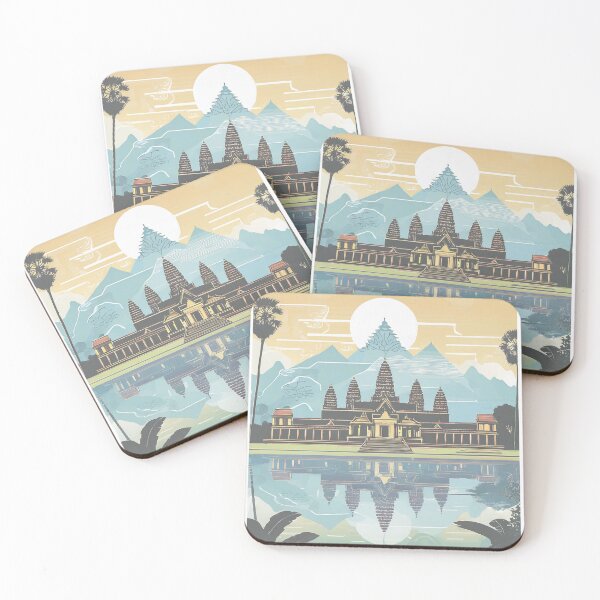 Item preview, Vintage Minimal Retro Angkor Wat at Sunset - Stylish Travel Poster designed and sold by pod24.