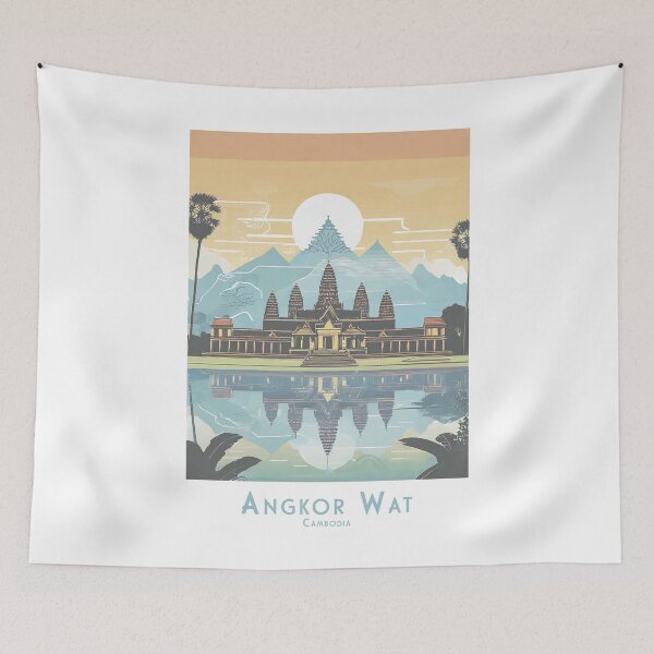 Item preview, Vintage Minimal Retro Angkor Wat at Sunset - Stylish Travel Poster designed and sold by pod24.