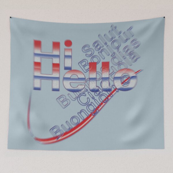 Item preview, "Hi, Hello" in English, then in French, Spanish and Italian, V2 designed and sold by Alan-David.