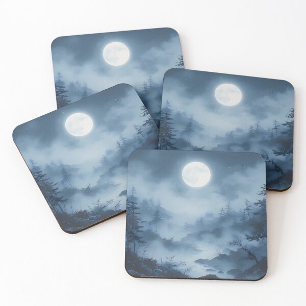 Item preview, Moonlit Misty Forest — Zen Nightscape designed and sold by Schoenenwald - Illustrations Uniques et Originales.
