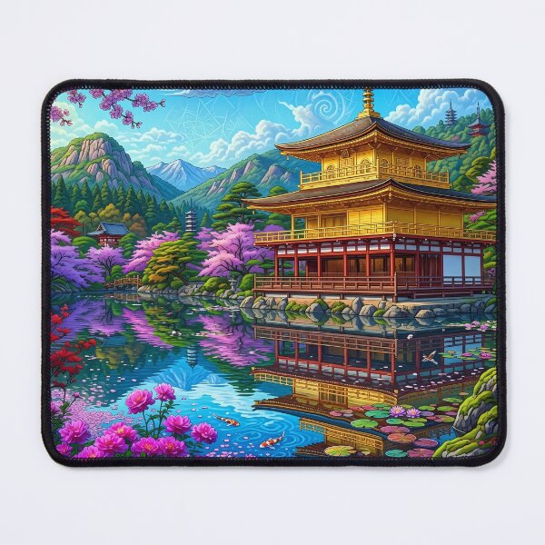 Item preview, Kinkaku-ji Temple in Kyoto - Psychedelic Japanese Art designed and sold by Lucid Dream Pixel.