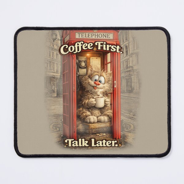Item preview, Funny Cat with cup of coffee .London red telephone box. designed and sold by Natart1004.