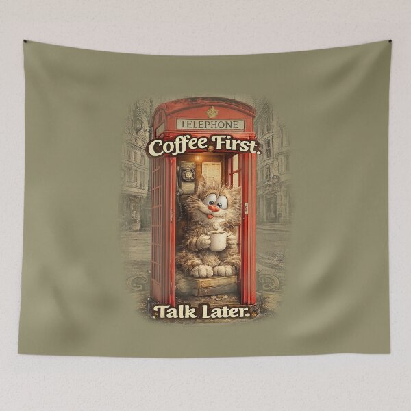 Item preview, Funny Cat with cup of coffee .London red telephone box. designed and sold by Natart1004.