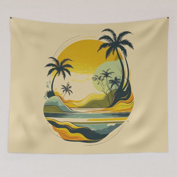 Item preview, Vintage Organic Palm Island Abstract Retro Boho Fashion Print designed and sold by NK-Studios .