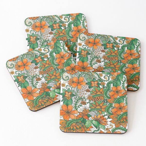 Item preview, Vibrant Boho Floral Pattern in Orange and Green designed and sold by SpoonLogiq.