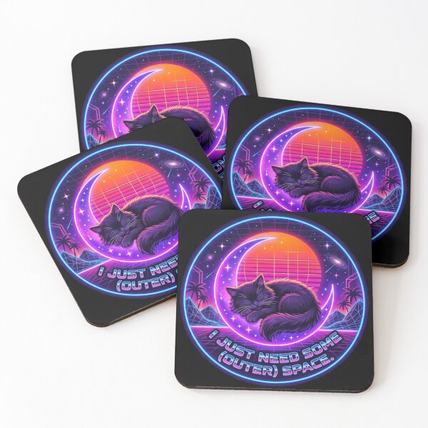 Item preview, I Just Need Some (Outer) Space Retrowave Synthwave Cat designed and sold by Paws And Pause.