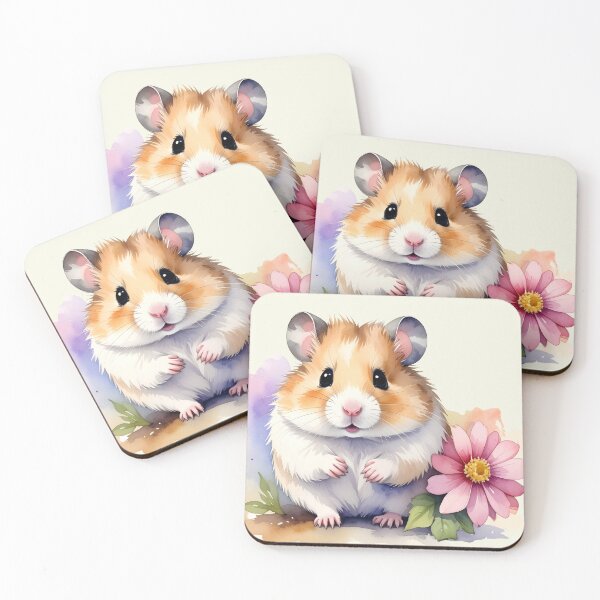 Item preview, Brown hamster with a delicate pink flower in watercolor designed and sold by LiskoDesign.