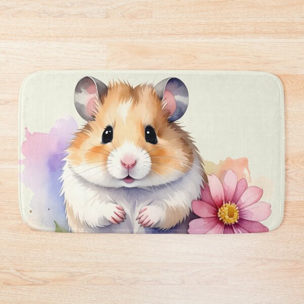 Item preview, Brown hamster with a delicate pink flower in watercolor designed and sold by LiskoDesign.
