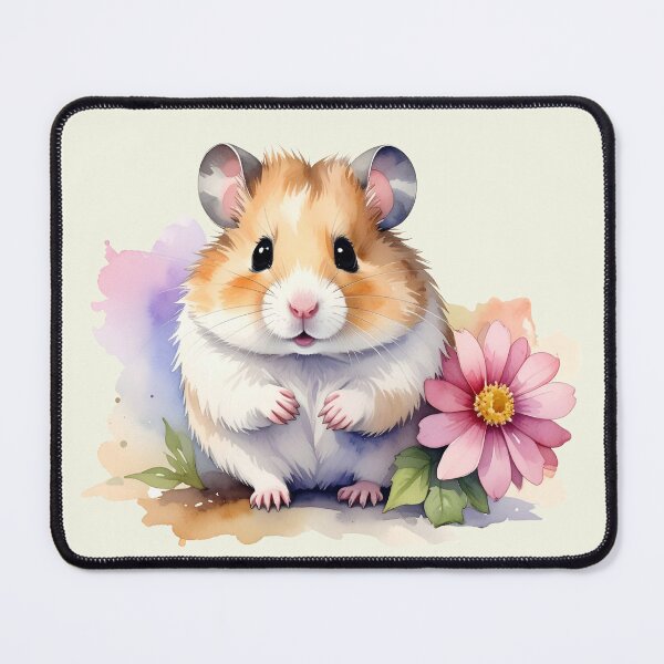 Item preview, Brown hamster with a delicate pink flower in watercolor designed and sold by LiskoDesign.
