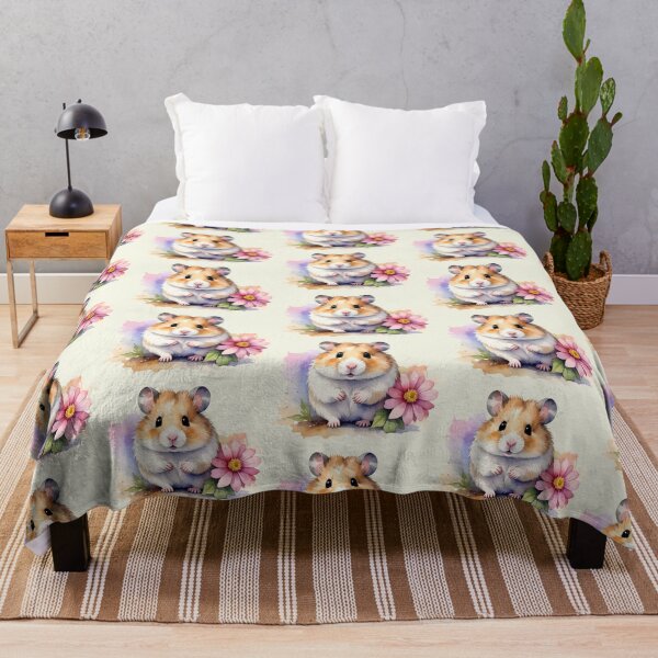 Item preview, Brown hamster with a delicate pink flower in watercolor designed and sold by LiskoDesign.
