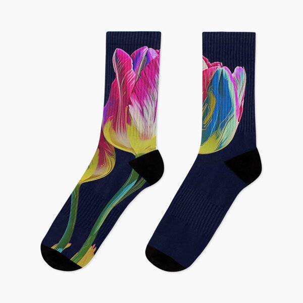 Item preview, Colorful Tulips Sticker – Vibrant Flower Art Print Dark Background designed and sold by ArtFireGallery.