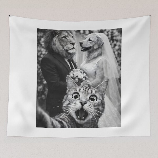 Item preview, Shocked Cat Selfie Wedding Meme T-Shirt | Funny Dog & Lion Marriage Animal Humor Tee designed and sold by disha-prints.