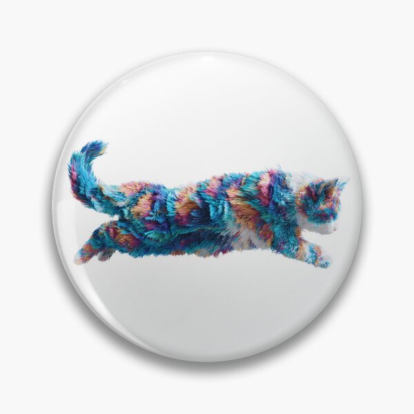Artikelvorschau, Künstlerische 3D-Darstellung einer laufenden Katze aus lebendigen, mehrfarbigen Fasertexturen entworfen und verkauft von Niageadon.