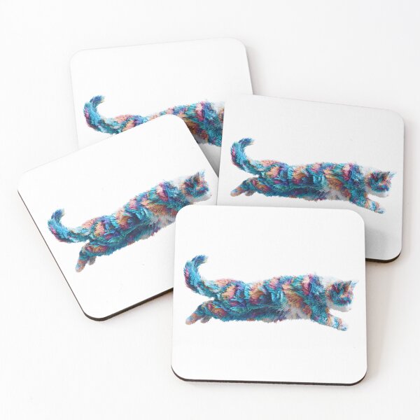 Item preview, Artistic 3D Render of a Running Cat Composed of Vibrant Multi-Colored Fiber Textures designed and sold by Niageadon.