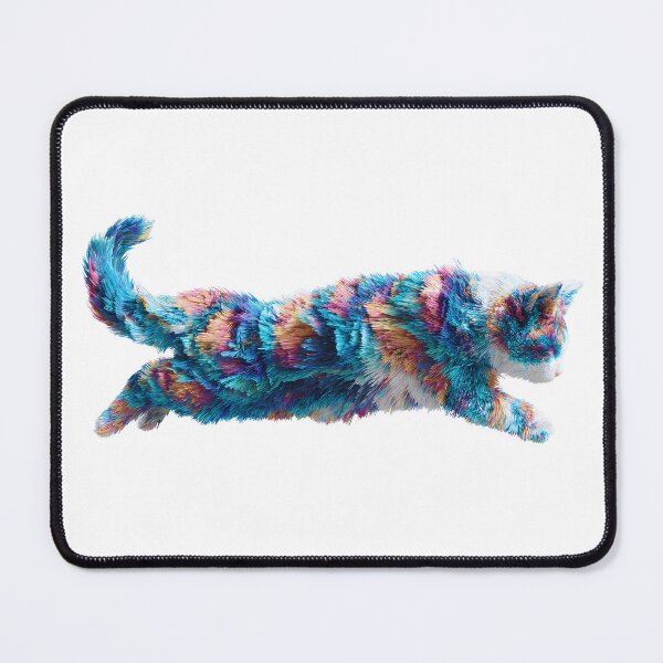 Item preview, Artistic 3D Render of a Running Cat Composed of Vibrant Multi-Colored Fiber Textures designed and sold by Niageadon.