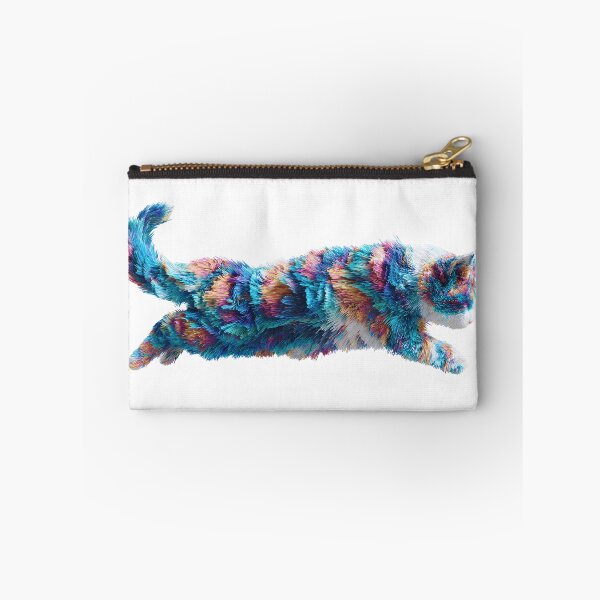 Item preview, Artistic 3D Render of a Running Cat Composed of Vibrant Multi-Colored Fiber Textures designed and sold by Niageadon.