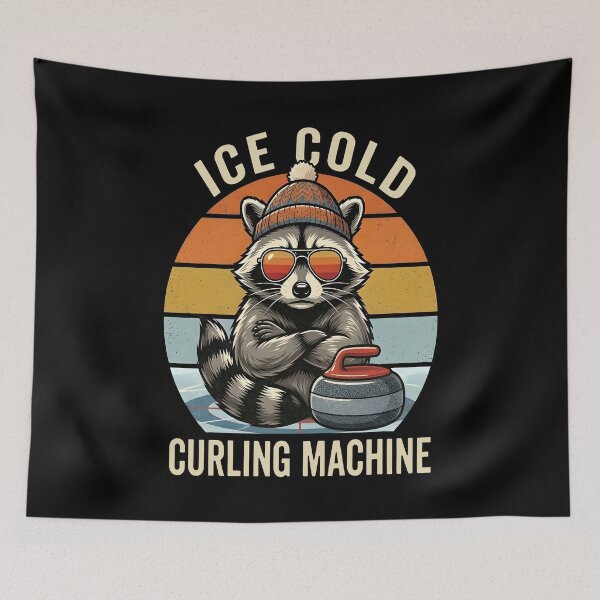 Item preview, Ice Cold Curling Machine - Retro Raccoon Trash Panda designed and sold by Axivra.