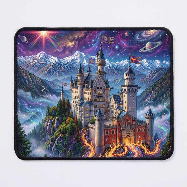 Item preview, Neuschwanstein Castle - Psychedelic Fairy Tale Castle Art designed and sold by Lucid Dream Pixel.