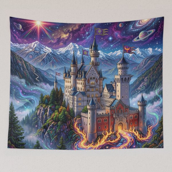 Item preview, Neuschwanstein Castle - Psychedelic Fairy Tale Castle Art designed and sold by Lucid Dream Pixel.