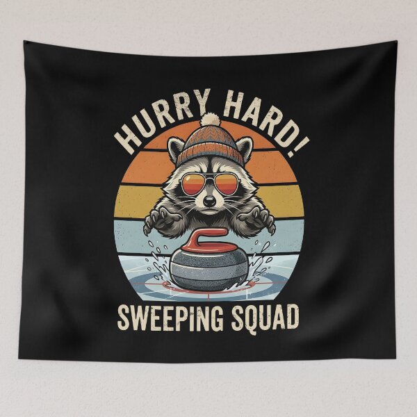 Item preview, Hurry Hard Sweeping Squad Raccoon Curling designed and sold by Axivra.