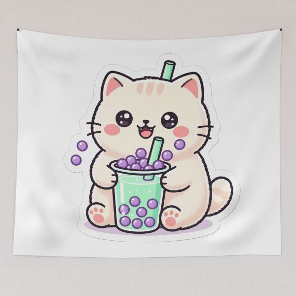 Item preview, Cute Kawaii Cat with Bubble Tea – Cute and Fun Sticker designed and sold by ShowOwnCreate.
