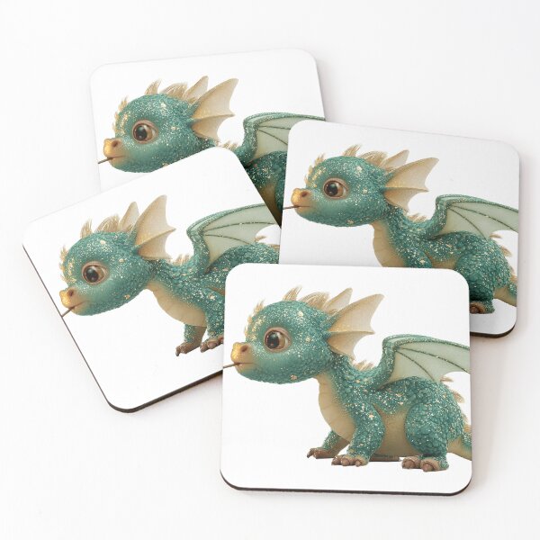 Item preview, Adorable Baby Teal Dragon with Gold Speckles Roasting a Marshmallow on a Stick designed and sold by Niageadon.