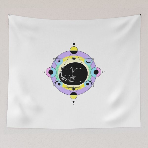 Artikelvorschau, Mystical Sleeping Cat Geometric Design – Minimal Cosmic Sacred Geometry Art entworfen und verkauft von Timegraf.