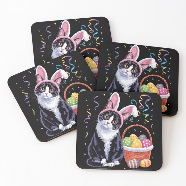 Item preview, Cute Tuxedo Cat Wearing Bunny Ears With Easter Eggs Basket Holiday Art designed and sold by RuperDelois.