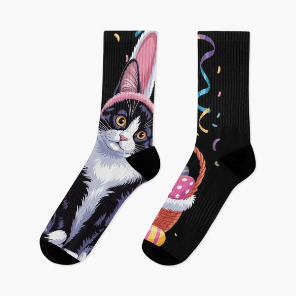 Item preview, Cute Tuxedo Cat Wearing Bunny Ears With Easter Eggs Basket Holiday Art designed and sold by RuperDelois.
