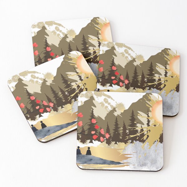 Item preview, Peaceful Mountain Sunset Scene – Romantic Nature Silhouette, Love Tree Landscape, Calm Aesthetic Art designed and sold by ChenEngEng.