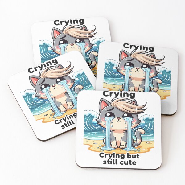 Item preview, Crying But Still Cute Cat on Beach designed and sold by Luna's World - Moody Vibes Studio.