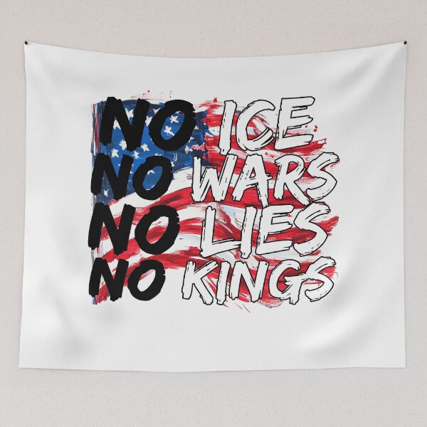 Item preview, No ICE No Wars No Lies No Kings - Anti-Authority Protest Flag Art Print designed and sold by DesignArtist.ia.