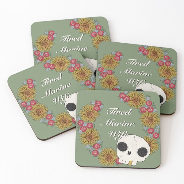 Item preview, Tired Marine Wife in Ring of Marigolds - White Text designed and sold by OohRahOriginals.