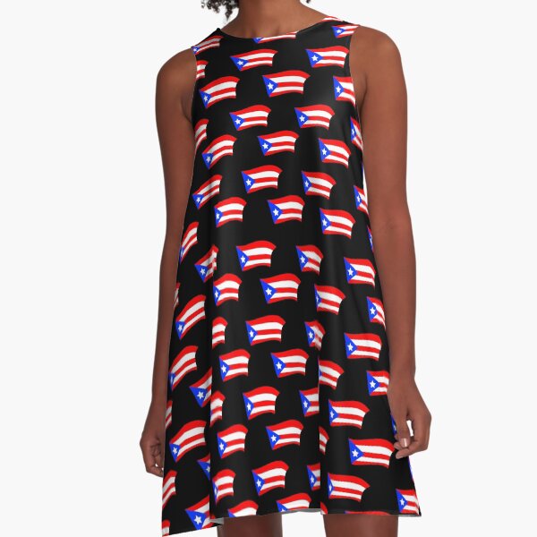 Puerto Rican Flags Black A-Line Dress