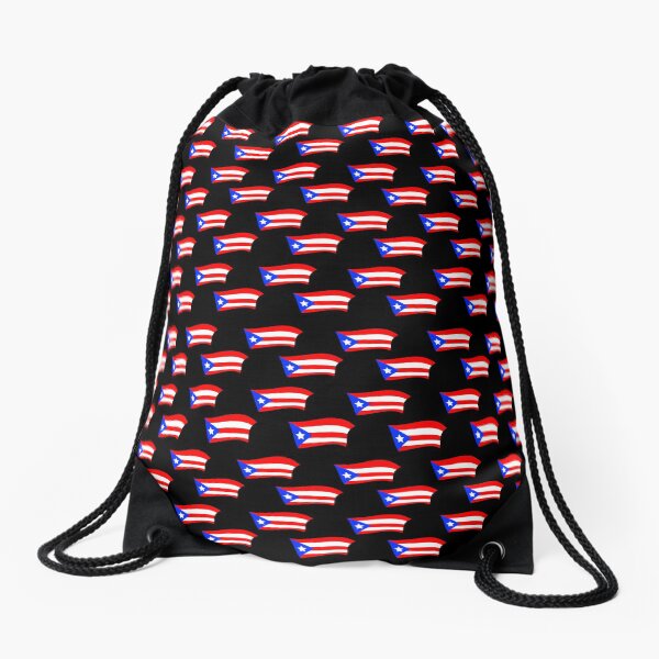 Puerto Rican Flags Black Drawstring Bag