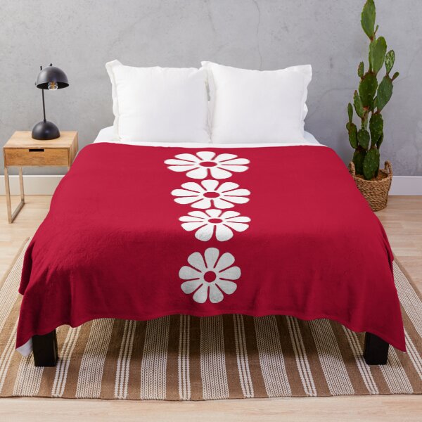 Item preview, 60's 70's Retro Large Flowers White on Red designed and sold by MellowCat.
