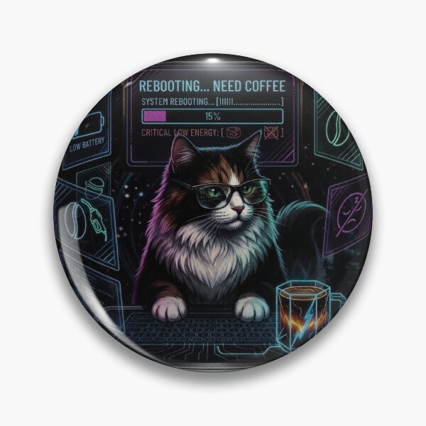Item preview, Cyberpunk Programmer Cat with Neon Keyboard designed and sold by AmaWearDesign.