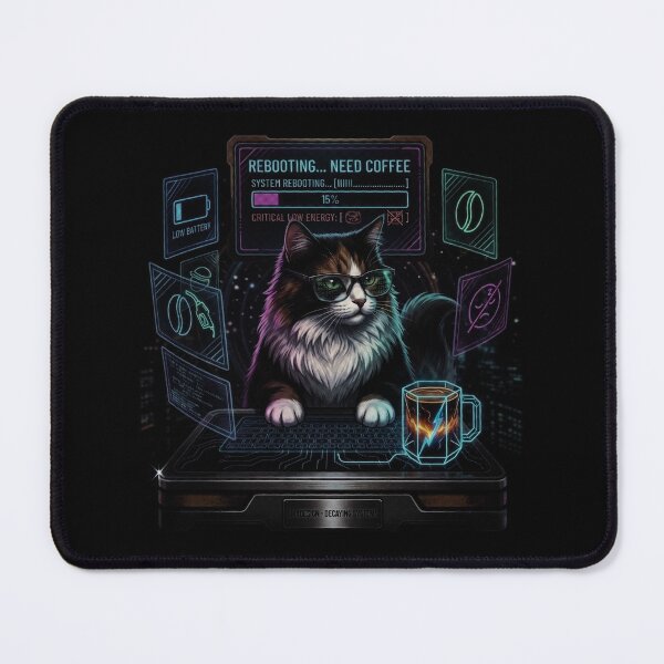 Item preview, Cyberpunk Programmer Cat with Neon Keyboard designed and sold by AmaWearDesign.