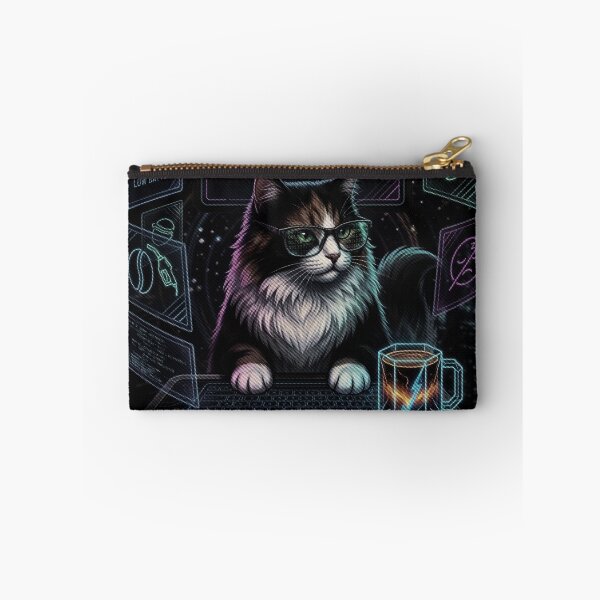 Item preview, Cyberpunk Programmer Cat with Neon Keyboard designed and sold by AmaWearDesign.