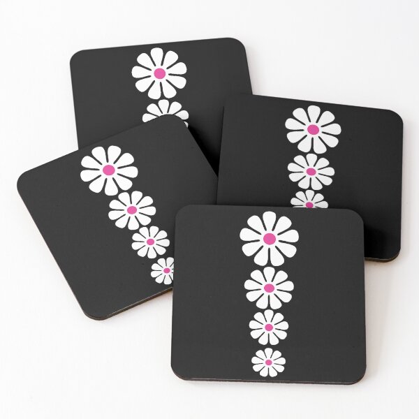 Item preview, 60's 70's Retro Large Flowers White on Black Pink Centers designed and sold by MellowCat.