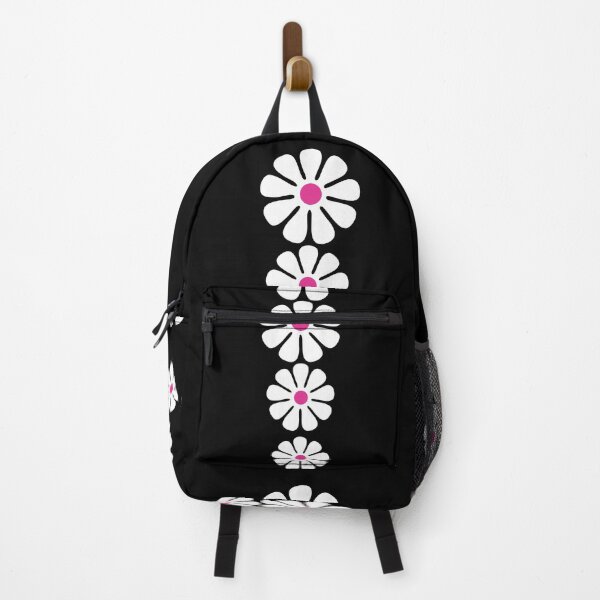 Item preview, 60's 70's Retro Large Flowers White on Black Pink Centers designed and sold by MellowCat.