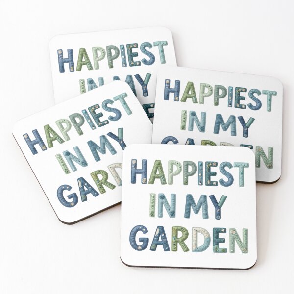 Item preview, HAPPIEST IN MY GARDEN - IN TEAL & GREEN FAUX LETTERING designed and sold by AlexOBrienArt.