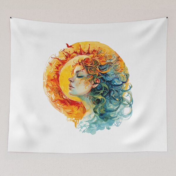 Item preview, Sun and Moon Goddess Portrait - Vibrant Mystical Fantasy Art Print designed and sold by DesignArtist.ia.