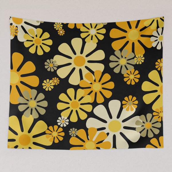 Item preview, 60's 70's Retro Flowers Fall Aesthetic on Black designed and sold by MellowCat.