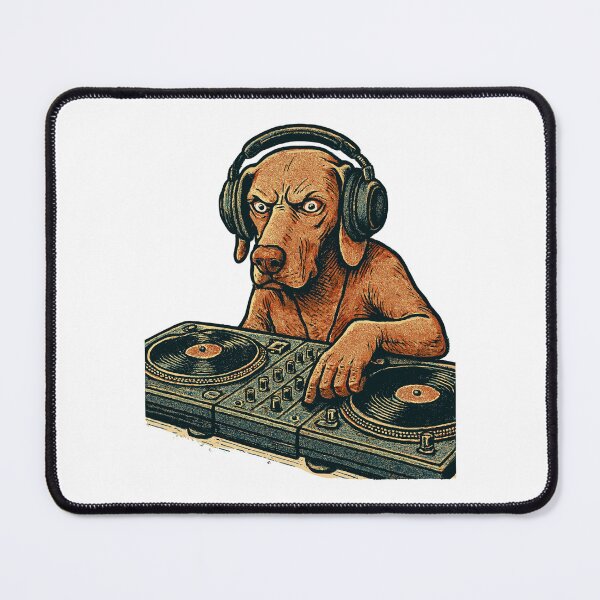 Item preview, Weimaraner DJ at the mixing console – Retro style designed and sold by Pineapple-Tree.