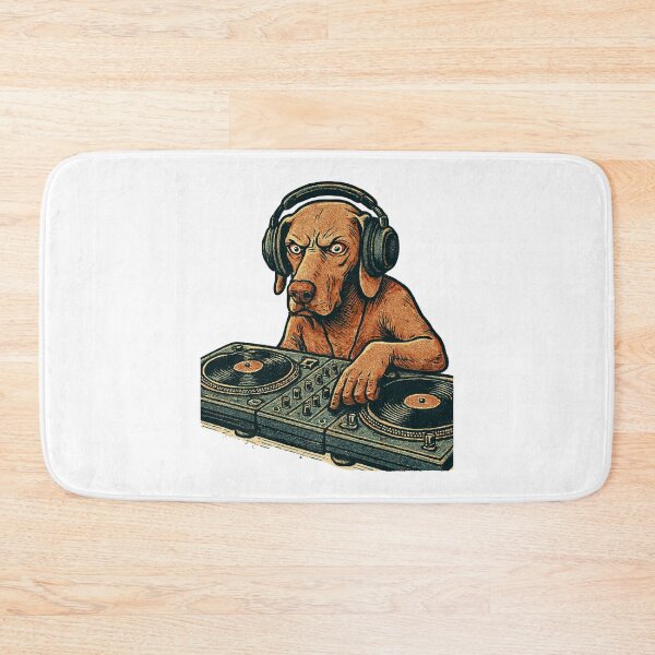 Item preview, Weimaraner DJ at the mixing console – Retro style designed and sold by Pineapple-Tree.