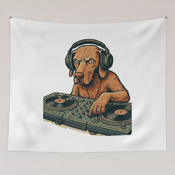 Item preview, Weimaraner DJ at the mixing console – Retro style designed and sold by Pineapple-Tree.