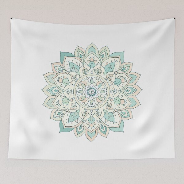 Item preview, Pastel Teal Mandala - Elegant Botanical Geometric Art Print designed and sold by DesignArtist.ia.