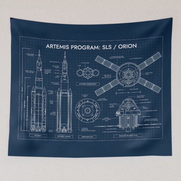 Item preview, Artemis Program. SLS and Orion Spacecraft (Navy Blueprint) designed and sold by BGALAXY.